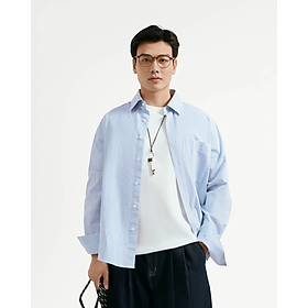 Áo sơ mi tay dài nam sọc seersucker nhãn trang trí .Loose - ROUTINE 10F25SHL007
