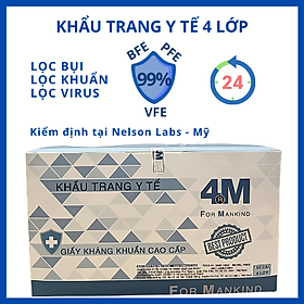 Khẩu trang y tế kháng khuẩn 4 lớp 4M Ultra Filter màu trắng - Thương hiệu 4M - Chuẩn quốc tế, lọc bụi, lọc khuẩn BFE - VFE - PFE >99%, kiểm định bởi Nelson Labs (Mỹ)
