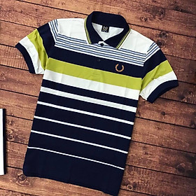 Áo Thun Nam Cotton Phối Sọc Ngang Logo Thêu Co Giãn Tốt