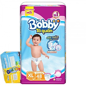 Tã Quần Bobby Siêu Thoáng XL48 (TẶNG 12 MIẾNG TẢ QUẦN CÙNG SIZE)