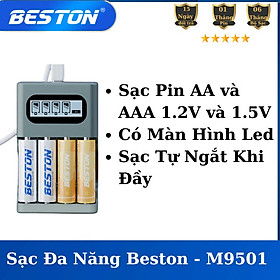 Pin sạc AA/AAA Beston chính hãng 1.5V kèm bộ sạc nhanh tự ngắt hàng cao cấp