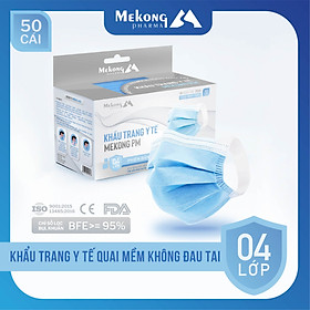 Khẩu trang y tế Mekong 4 lớp kháng khuẩn, dây đeo mềm không làm đau tai (50 cái/Hộp)