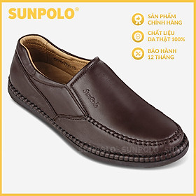 Giày lười nam da bò đế cao su mũi tròn SUNPOLO MOI015 có big size lớn 45 46