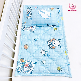 Bộ nệm cho bé tencel 60s Katina House, vải bóng mượt mát lạnh, gối gòn lông vũ êm ái