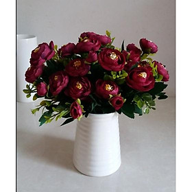 Bình hoa hồng Hungary 35cm siêu đẹp, lọ hoa lụa để bàn trang trí tự nhiên Flowermini BH-10