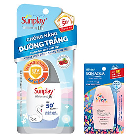 Sữa Chống Nắng Dưỡng Da Trắng Đẹp Sunplay Whitening UV SPF 50, PA++++ (30g) + Tặng Sữa chống nắng hằng ngày Sunplay Skin Aqua