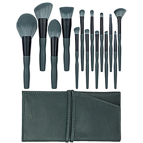 Cọ trang điểm 14 cây bao da cán gỗ cao cấp + tăng túi da đựng cọ cao cấp