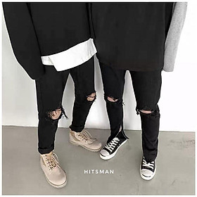 Combo 2 quần nam đen rách gối trơn và zip kéo chân