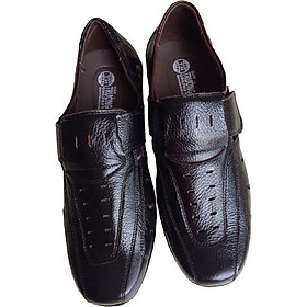 Giày mọi nam mùa hè Trường Hải  da bò thật cao cấp màu đen đế không trơn, may chắc chắn GR07