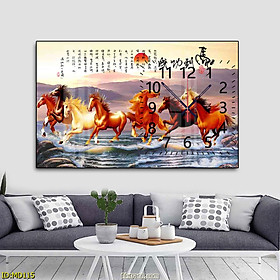 Mua Tranh Tráng Gương Đồng Hồ Tám Con Ngựa Phi Nước Đại Tuyệt Đẹp - Đồng Hồ Tráng Gương Decor Phong Thủy