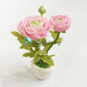 Mua Chậu hoa đất sét mini - Cây hoa mao lương / Ranunculus (phát màu ngẫu nhiên) - Quà tặng trang trí handmade