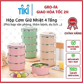 Hộp Cơm Cặp Lồng Cà Mèn Giữ Nhiệt Thức Ăn 4 Tầng Lúa Mạch Ruột Inox Có Thể Tách Rời 1/2/3 Tầng Tùy Ý - Hàng chính hãng