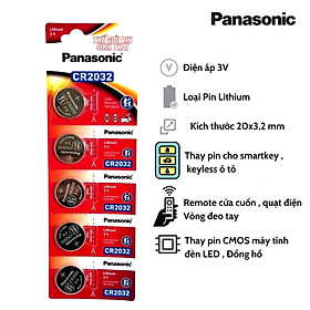 5 Viên Pin CR2032 3V Panasonic Lithium thay pin Smartkey , Cmos , Pin thay Airtag - Hàng chính hãng