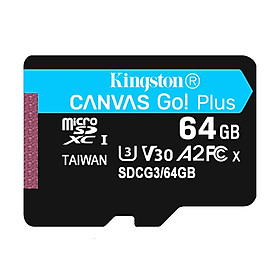 Kingston Canvas Go! Plus 64GB TF Card Micro SD Card U3 V30 A2 High Speed TF Card for Android Mobile Device Motion Camera