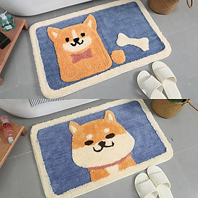 Thảm Lau Chân Hình Chú Chó Shiba Thấm Hút Tốt , Chống Trơn Trượt ( KT 45 cm x 65 cm) Hàng Cao Cấp - Chính Hãng