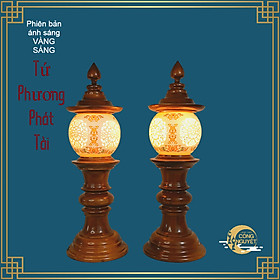Đôi đèn thờ gỗ sứ tinh xảo TỨ PHƯƠNG PHÁT TÀI
