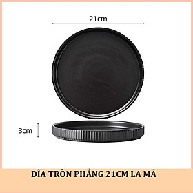 Đĩa sứ men mờ trắng/đen vân sọc La Mã sang trọng ., Đĩa sứ cao cấp tròn phẳng phong cách Bắc Âu
