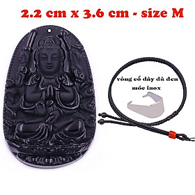 Mặt Phật Thiên thủ thiên nhãn thạch anh đen 3.6 cm kèm vòng cổ dây dù đen - mặt dây chuyền size M, Mặt Phật bản mệnh, Quan âm bồ tát