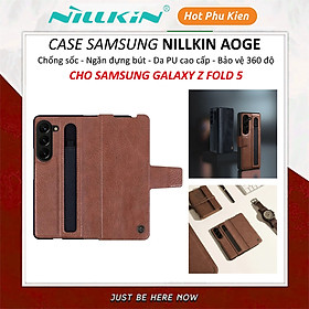 Case bao da chống sốc cho Samsung Galaxy Z Fold 5 trang bị ngăn đựng S-Pen hiệu Nillkin Aoge Leather Cover Case (bảo vệ máy cực tốt, chất liệu da thật cao cấp, thiết kế thời trang cá tính) - hàng nhập khẩu - Màu Nâu Da Bò