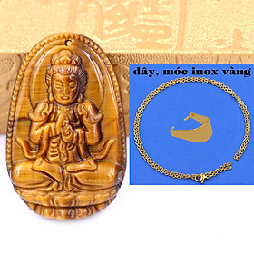 Mặt Phật Đại nhật như lai đá mắt hổ kèm dây chuyền inox vàng + móc inox vàng, mặt dây chuyền Phật bản mệnh, vòng cổ mặt Phật