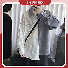 Áo sơ mi unisex form rộng - somi nam nữ phối 2 màu