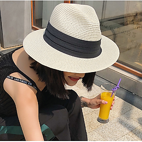Mũ phớt cói nữ phong cách Hàn mới, nón fedora đi nắng đi biển thời trang