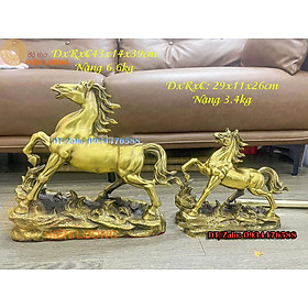 Tượng Linh Vật Ngựa Đứng Bệ Đá Cỏ Màu Vàng Bằng Đồng Thau Nguyên Chất Cao 26 Và 39cm Đẹp