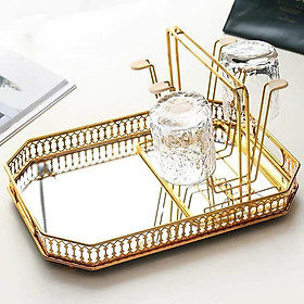 Mua Khay đựng ly cốc khung kim loại mạ vàng đáy gương