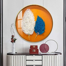 Hình ảnh Tranh treo tường tráng gương tròn 3D gắn lông vũ trang trí phòng khách tặng kèm đinh treo