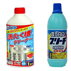 Combo siêu giặt nước tẩy quần áo 600ml Rocket + chai nước tẩy lồng máy giặt 400ml  Nhật Bản