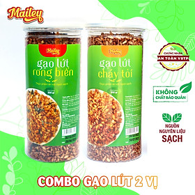 Combo cốm gạo lứt cháy tỏi và cốm gạo lứt rong biển ăn liền Mailey hũ 300g