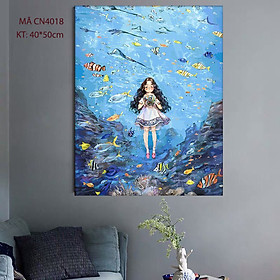 Tranh sơn dầu số hóa tự tô màu theo số Em gái nhỏ giữa đại dương CN4018