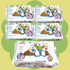 Combo ( 1+ 4) 1 gói 85 tờ + 4 gói 25 tờ Khăn ướt dành cho bé Oma&Baby với công thức Chlorhexidine Digluconate kháng khuẩn an toàn, dịu nhẹ trong khăn - Combo (1+4) Oma&Baby wet wipes ( 85pcs per bag*1 + 25pcs per bag*4)