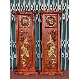 Mua Tranh treo tường câu đối  lý ngư vọng nguyệt bằng gỗ hương kt 37×107×4cm