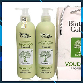 BỘ DẦU GỘI XẢ VOUDIOTY NOURISHING BIOTIN & COLLAGEN XANH LÁ NEW 2022 NGĂN GÃY RỤNG CHO TÓC DẦU NHỜN 500ML*2 (BỘ NHỎ)