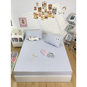Bộ ga gối cotton đũi LIDACO họa tiết kẻ đôi mắt mềm mát ga nệm bo chun theo kích thước yêu cầu nhiều mẫu lựa chọn