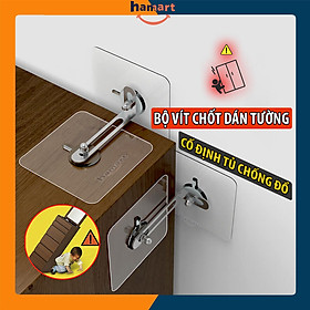 SET Đinh Vít Dán Tường Kèm Chốt INOX Cố Định Tủ Gỗ Khoá Chống Đổ Kệ Sách TV Siêu Dính Hamart