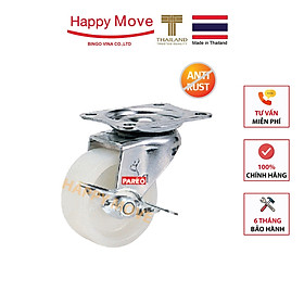 Bánh xe nylon tải nhẹ inox 304 càng xoay có khóa 360 độ 50-65-75mm - Happy Move Thái Lan