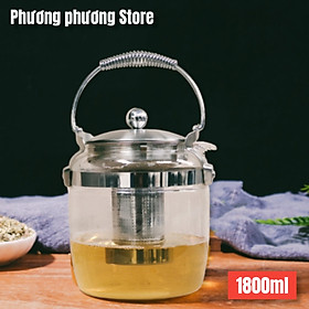 BÌNH TRÀ ẤM PHA TRÀ THỦY TINH CHỊU NHIỆT QUAI SÁCH LÕI LỌC INOX 304 - 1800ML