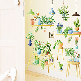 Decal trang trí chất liệu PVC loại 1 dày dặn, sắc nét, trang trí phòng khách, quán cafe-Chậu cây xanh vàng-LV22