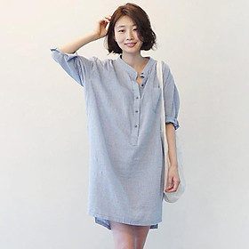 Đầm Suông Kẻ Sọc Cổ V Xám (Size S)