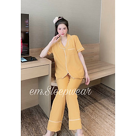 Đồ ngủ nữ Pijama mặc nhà chất liệu xốp nhún áo cộc quần dài siêu mềm mịn