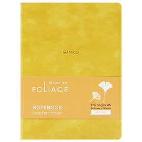 Sổ Bìa Da A5 - Không Kẻ Có Chấm 176 Trang 100gsm - Foliage Ginko - The Sun - Màu Vàng