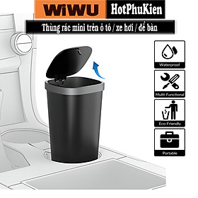 Mua Thùng đựng rác mini dùng trên xe ô tô / để bàn làm việc hiệu WiWU Trash Can Mini - thiết kế Siêu nhỏ gọn  dung tích trên 500ml  nắp đậy lò xo đóng / mở dễ dàng - Hàng nhập khẩu