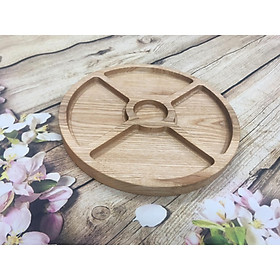 Khay gỗ decor, trang trí, khay gỗ tần bì hình tròn có bốn ngăn đựng bánh mứt, thực phẩm