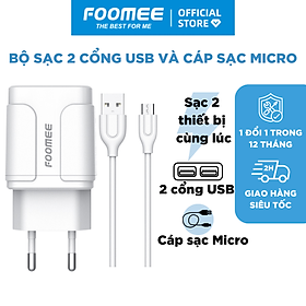 Mua Bộ Củ+Cáp Sạc 2 Cổng USB Micro FOOMEE CC18 - Đen/Trắng - Sạc Nhanh 2.4A 2 Thiết Bị Cùng Lúc - Hàng chính hãng