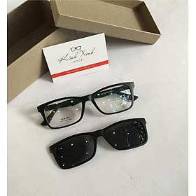 Kính Cận Râm 2 lớp 2in1 dáng chữ nhật basic gọng nhựa ultem