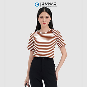 Áo thun sọc GUMAC ATC10063 phối nút cá tính dễ thương