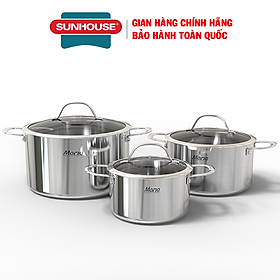 Mua Bộ nồi Inox đa lớp Sunhouse Mama SHG701  Nồi inox 3 lớp nguyên khối dày gấp 4 lần inox thông thường  Hiệu suất bắt từ lên tới 99%  An toàn tuyệt đối cho sức khỏe - Hàng chính hãng