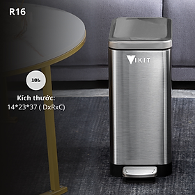 Thùng rác inox đạp chân nhà vệ sinh, bếp cao cấp nắp đóng chậm VIKIT R16